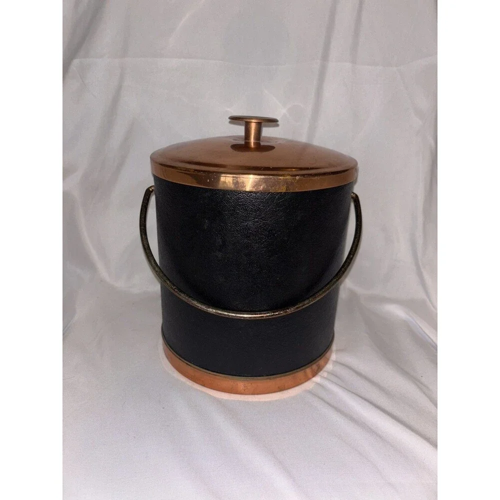 COPPERCRAFT GUILD- Vintage MCM Copper & Black Vinyl Ice Bucket 4.5 Qts.